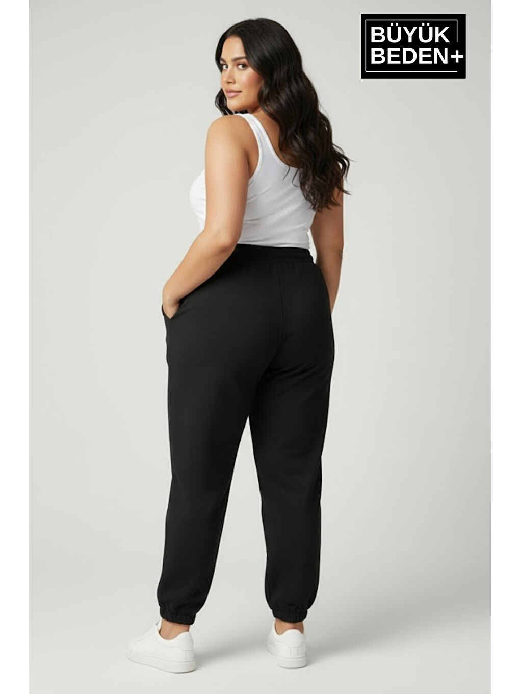 Siyah Kadın Büyük Beden BROOKLYN Baskılı Paça Lastikli Jogger İnce Eşofman Altı SPR26BEAK951-2-2