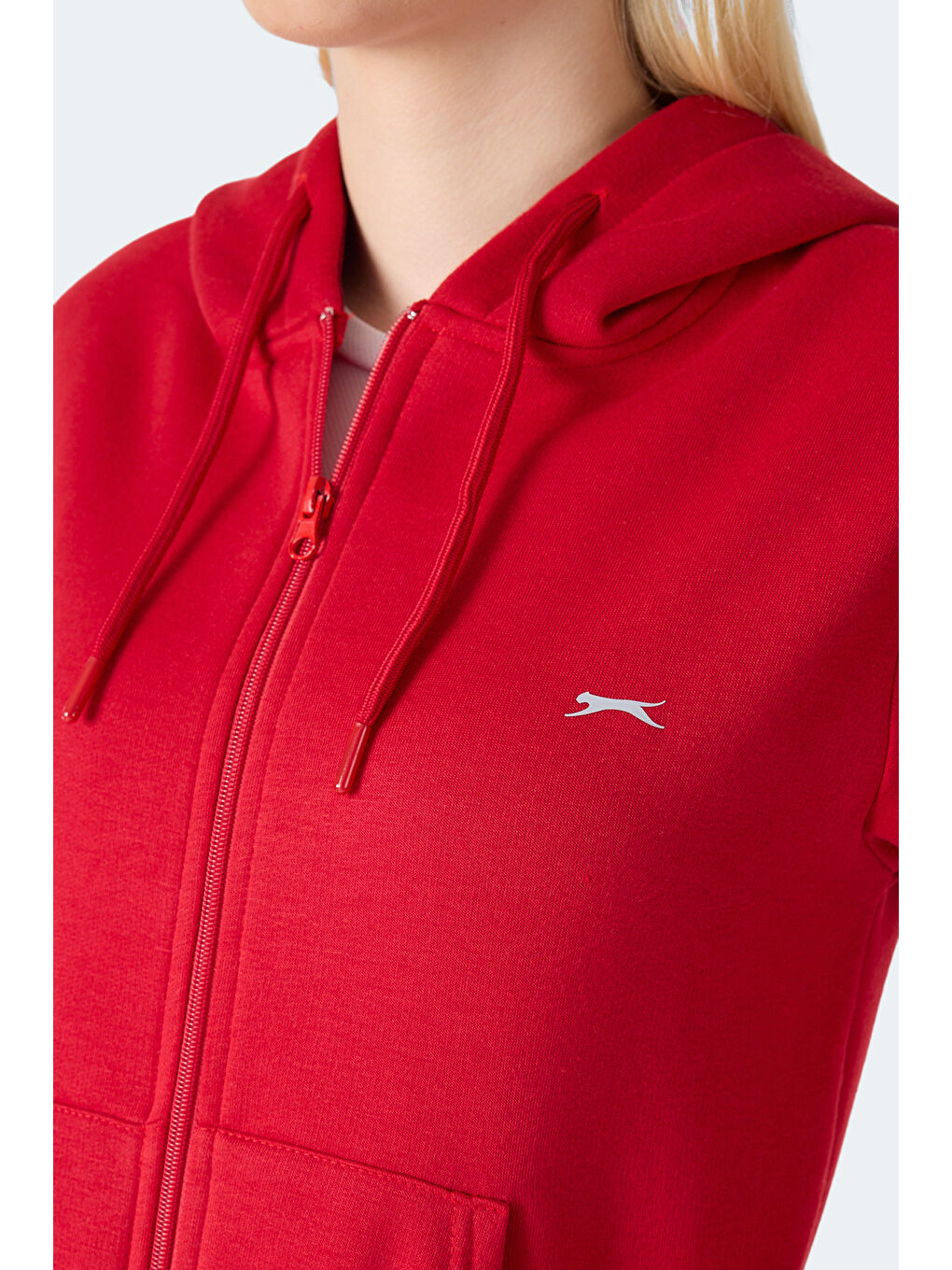 MILIO I Kadın Fermuarlı Kapüşonlu Cepli Kırmızı Sweatshırt-1