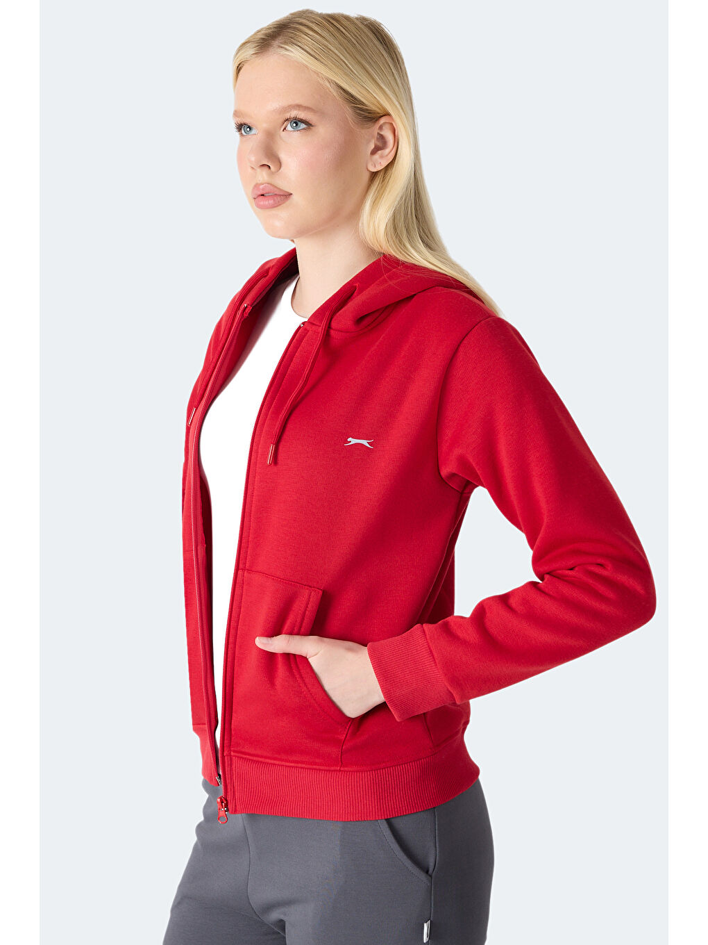 MILIO I Kadın Fermuarlı Kapüşonlu Cepli Kırmızı Sweatshırt-2