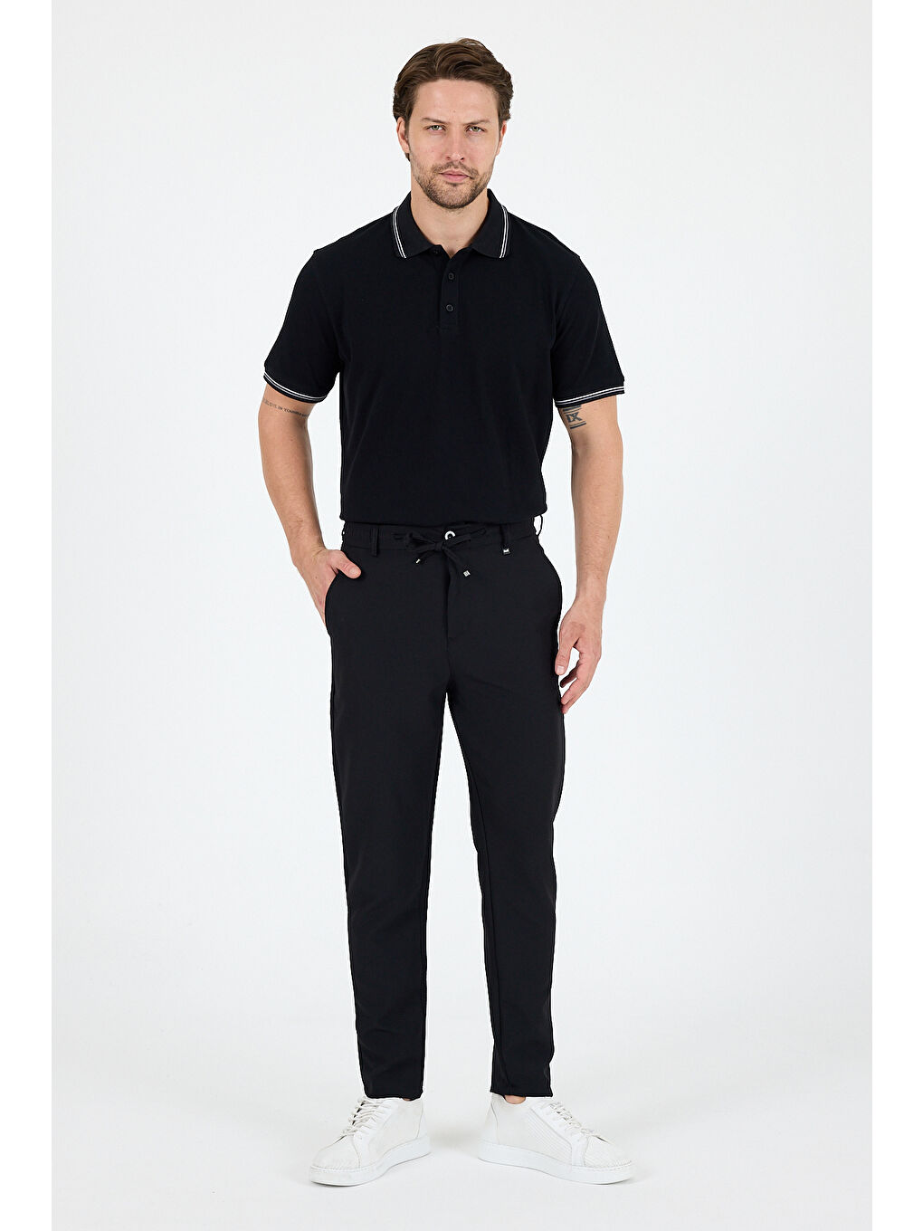 Siyah Sinyor Cepli Günlük Spor %95 Polyester%5 Elastan Rahat Kalıp Erkek Jogger Pantolon Eşofman Altı 3668