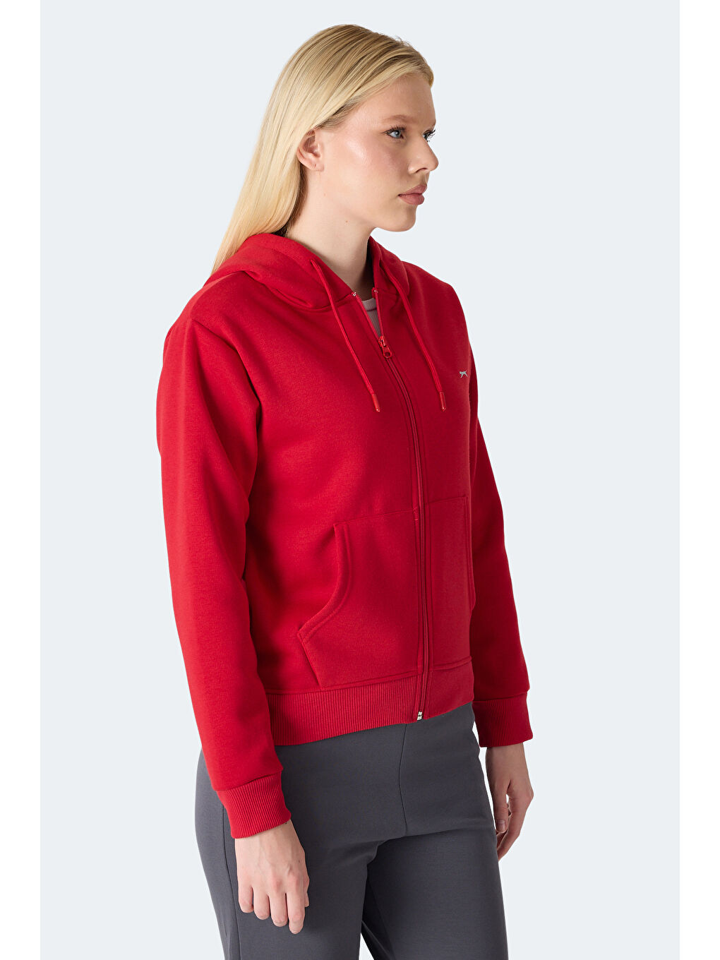 MILIO I Kadın Fermuarlı Kapüşonlu Cepli Kırmızı Sweatshırt-3