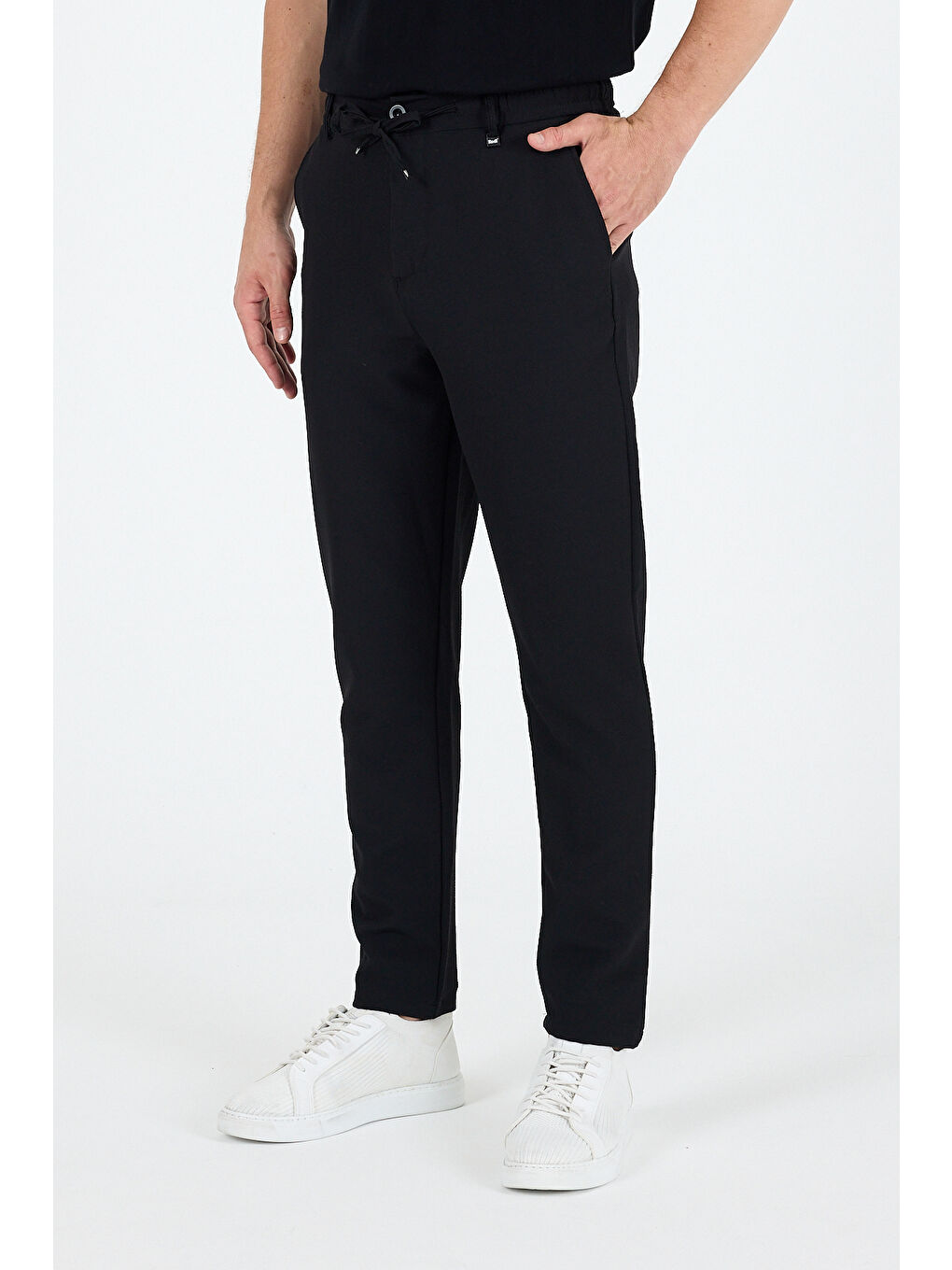 Siyah Sinyor Cepli Günlük Spor %95 Polyester%5 Elastan Rahat Kalıp Erkek Jogger Pantolon Eşofman Altı 3668-1