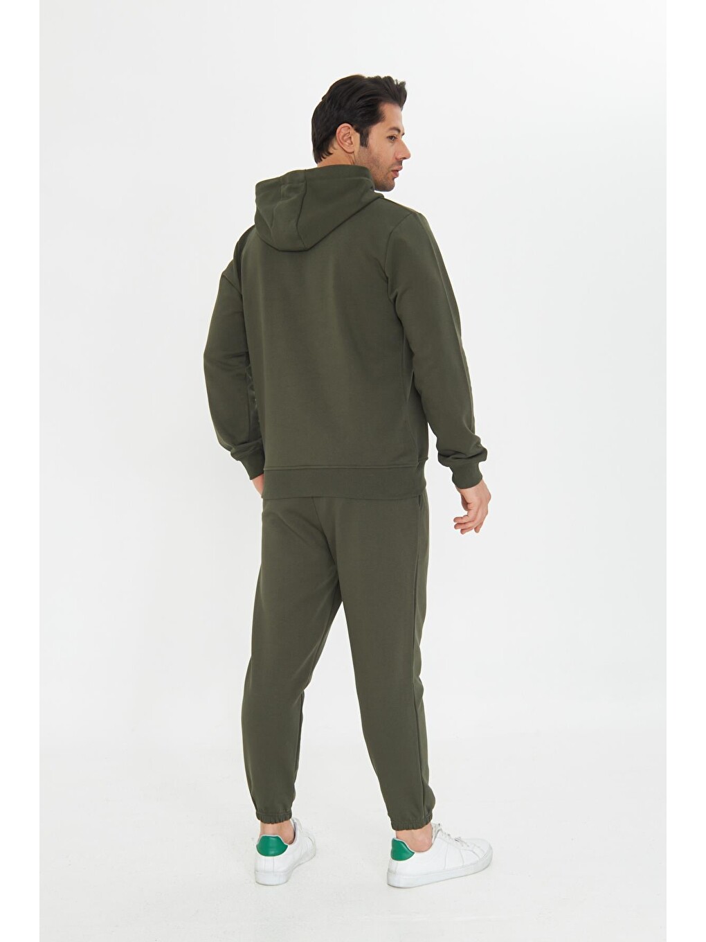 Haki Şardonsuz 3 Iplik Pamuklu Basic Kapüşonlu Unisex Eşofman Takımı 5737-5