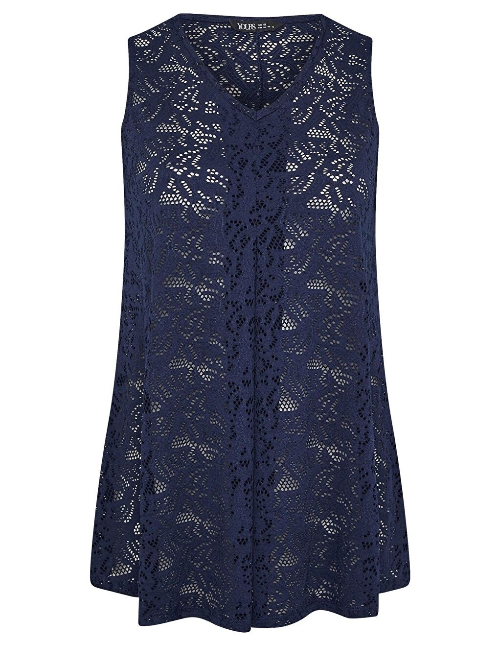 Lacivert Büyük Beden V Yaka Kolsuz Astarsız Dantel T-shirt 304100-5