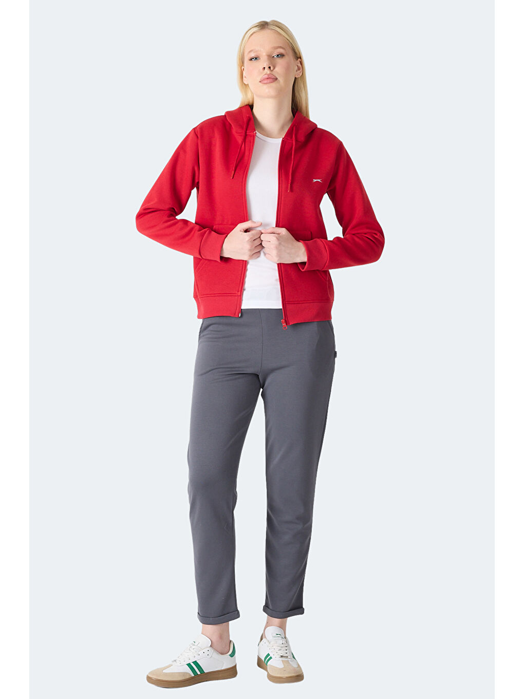 MILIO I Kadın Fermuarlı Kapüşonlu Cepli Kırmızı Sweatshırt-6