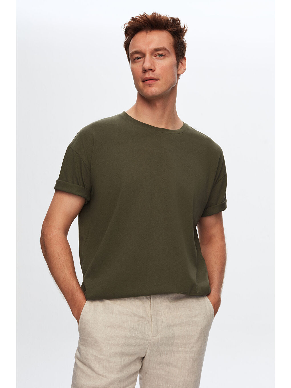 Comfort Beyaz/Siyah/Haki 3'Lü Bol Kesim %100 Pamuk T-Shirt-3