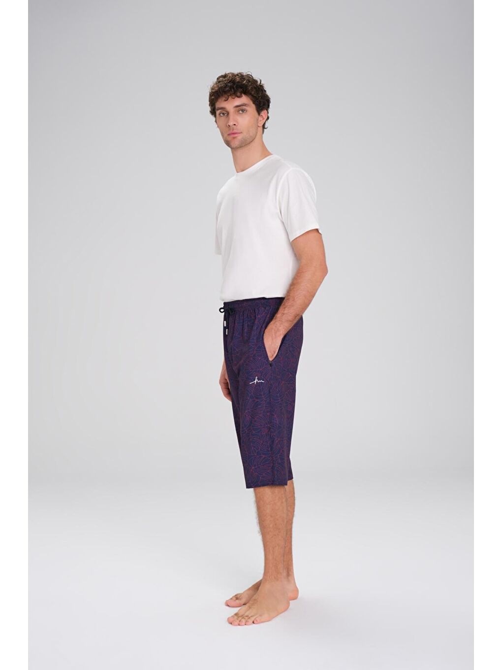 Desenli Lacivert Kırmızı Uzun Erkek Havuz Ve Deniz Şortu 2422-2