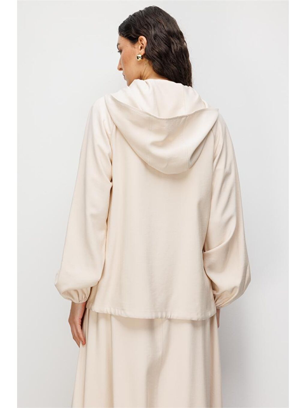 Kapüşonlu Bej Rengi Bomber Ceket-4