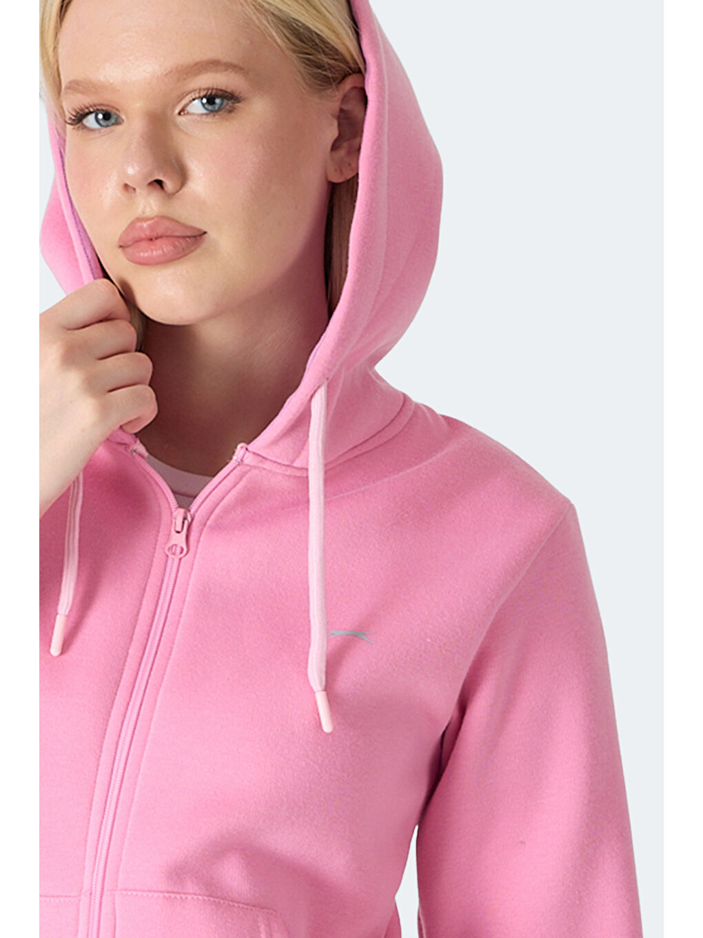 Pembe MILIO I Kadın Fermuarlı Kapüşonlu Cepli Gül Sweatshırt-1
