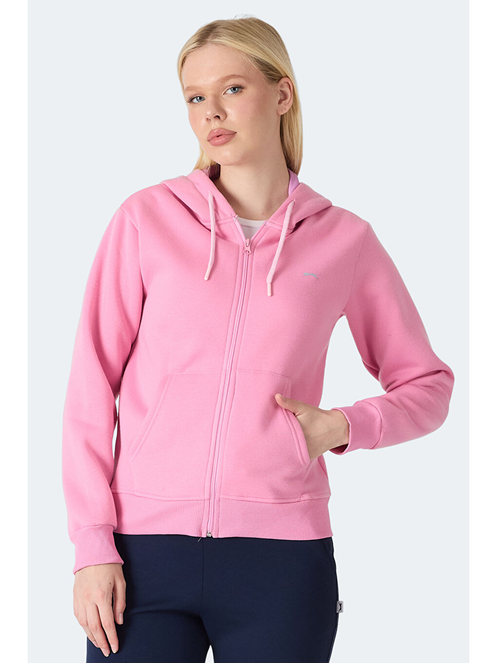 Pembe MILIO I Kadın Fermuarlı Kapüşonlu Cepli Gül Sweatshırt-2