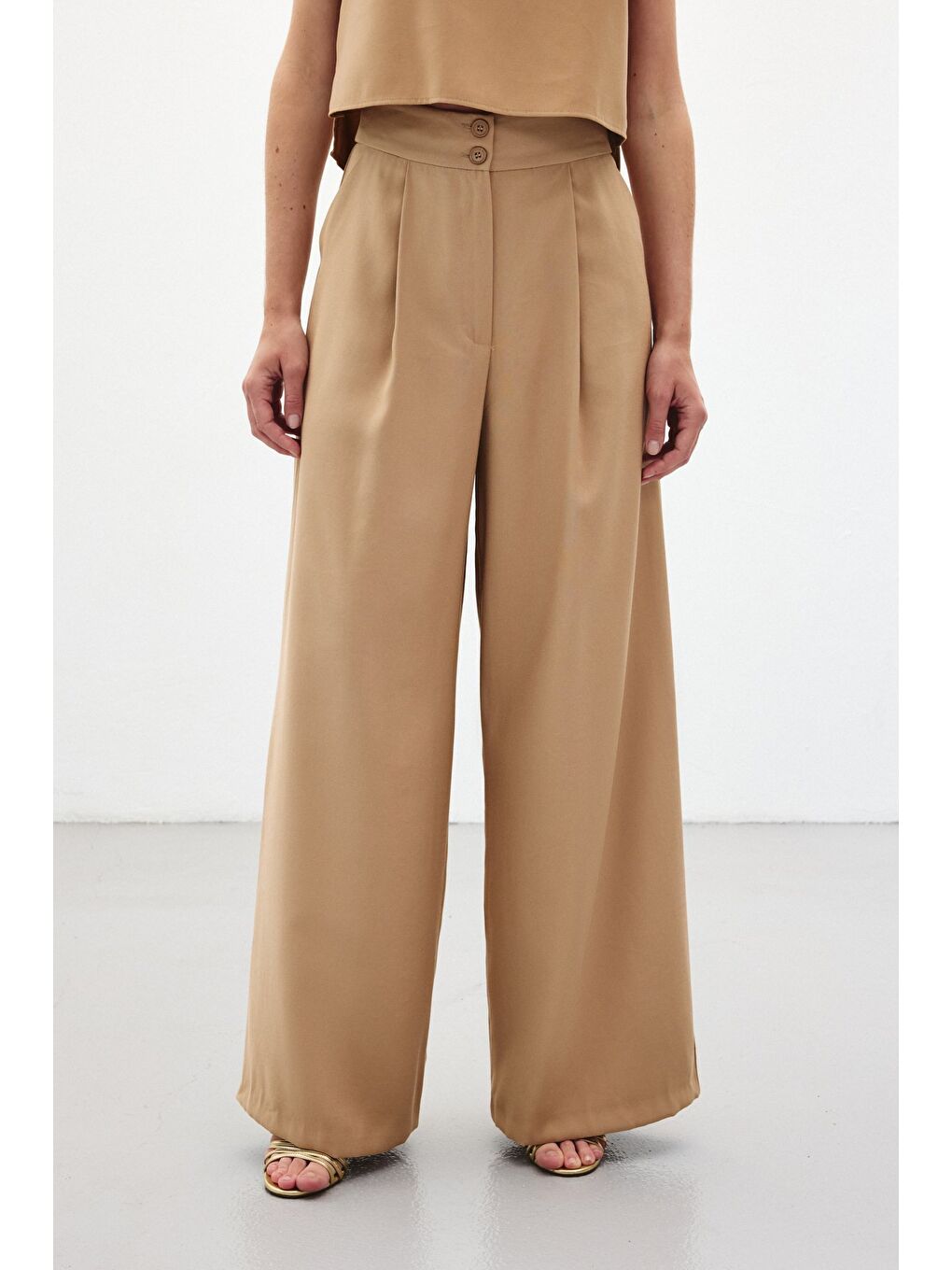 Kahverengi Geniş Paça Pantolon - Camel-5