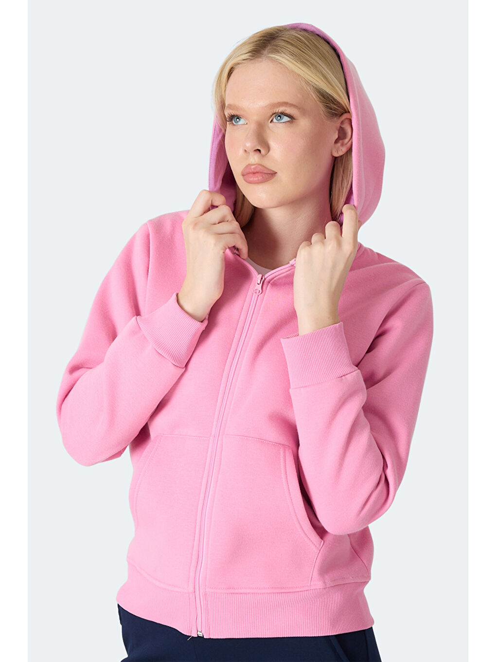 Pembe MILIO I Kadın Fermuarlı Kapüşonlu Cepli Gül Sweatshırt-3