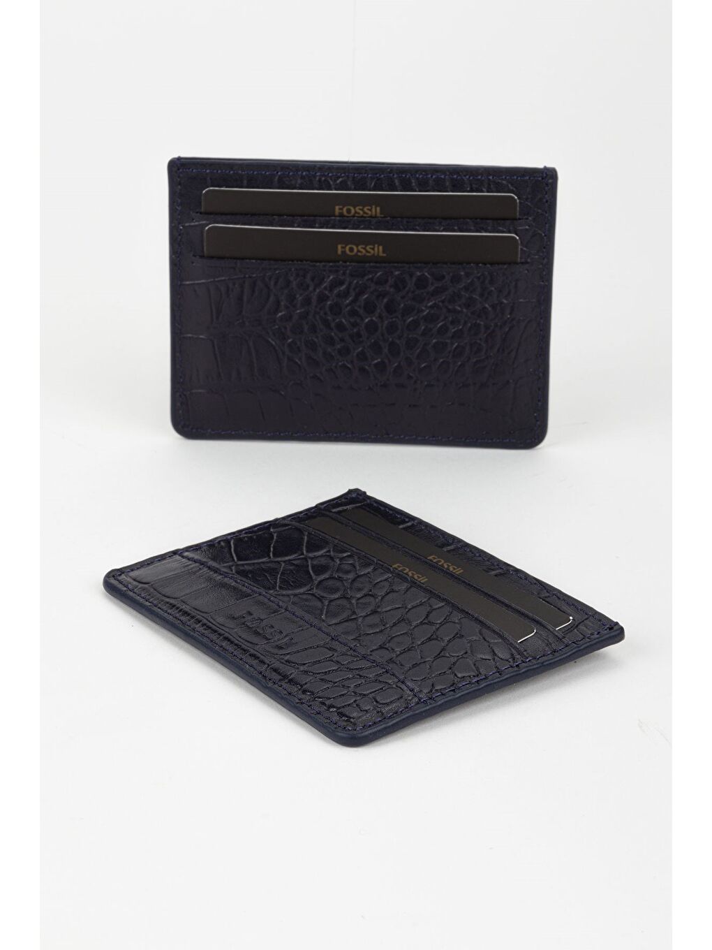 Lacivert Kutulu Hakiki Deri Croco Kahve Unisex El Portföyü Cüzdan-3