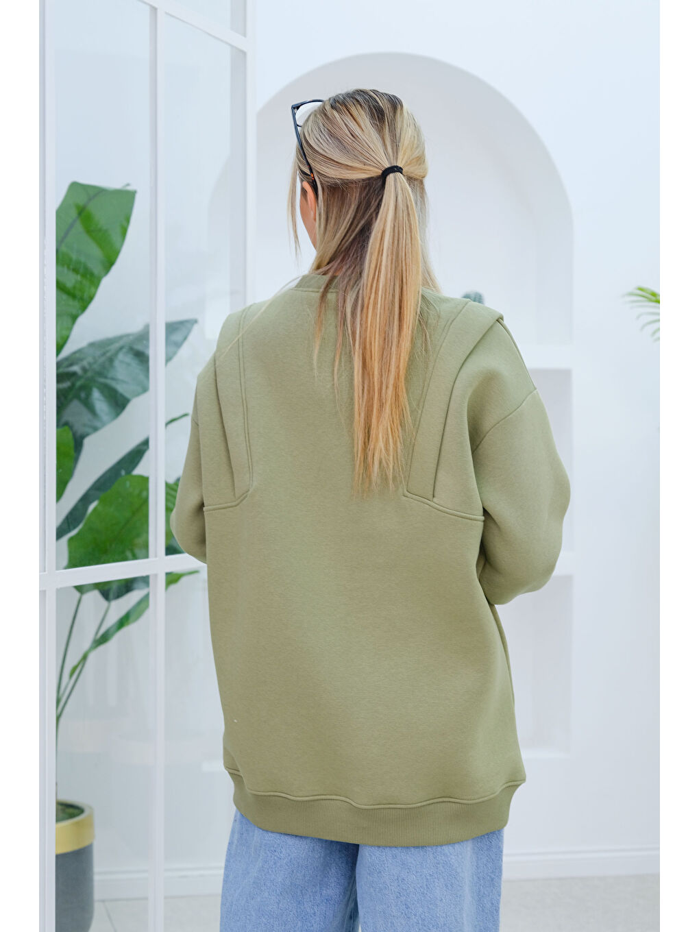 Çift Omuz Detaylı Sweat Yeşil-2