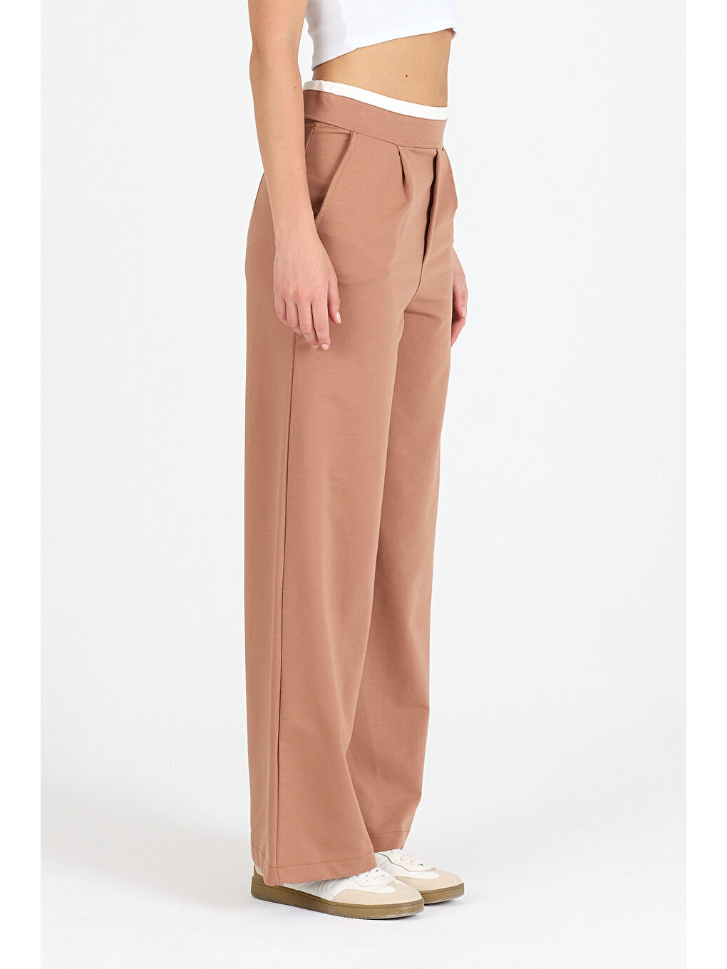 Kahverengi Kadın Kemeri 2 Renk Detaylı İspanyol Paça Pantolon 5006-3
