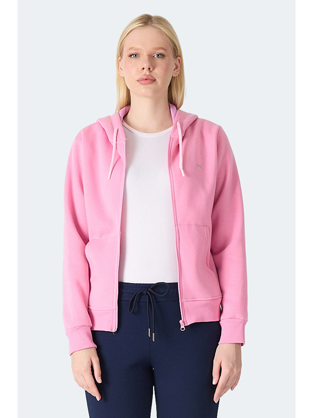 Pembe MILIO I Kadın Fermuarlı Kapüşonlu Cepli Gül Sweatshırt-4