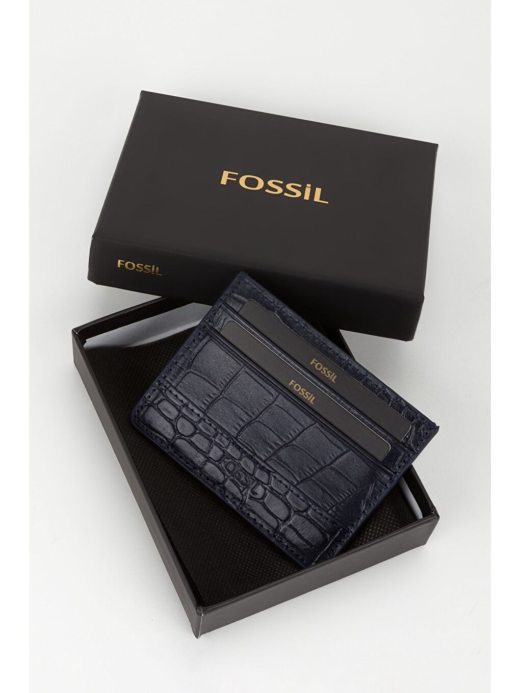 Lacivert Kutulu Hakiki Deri Croco Kahve Unisex El Portföyü Cüzdan-5