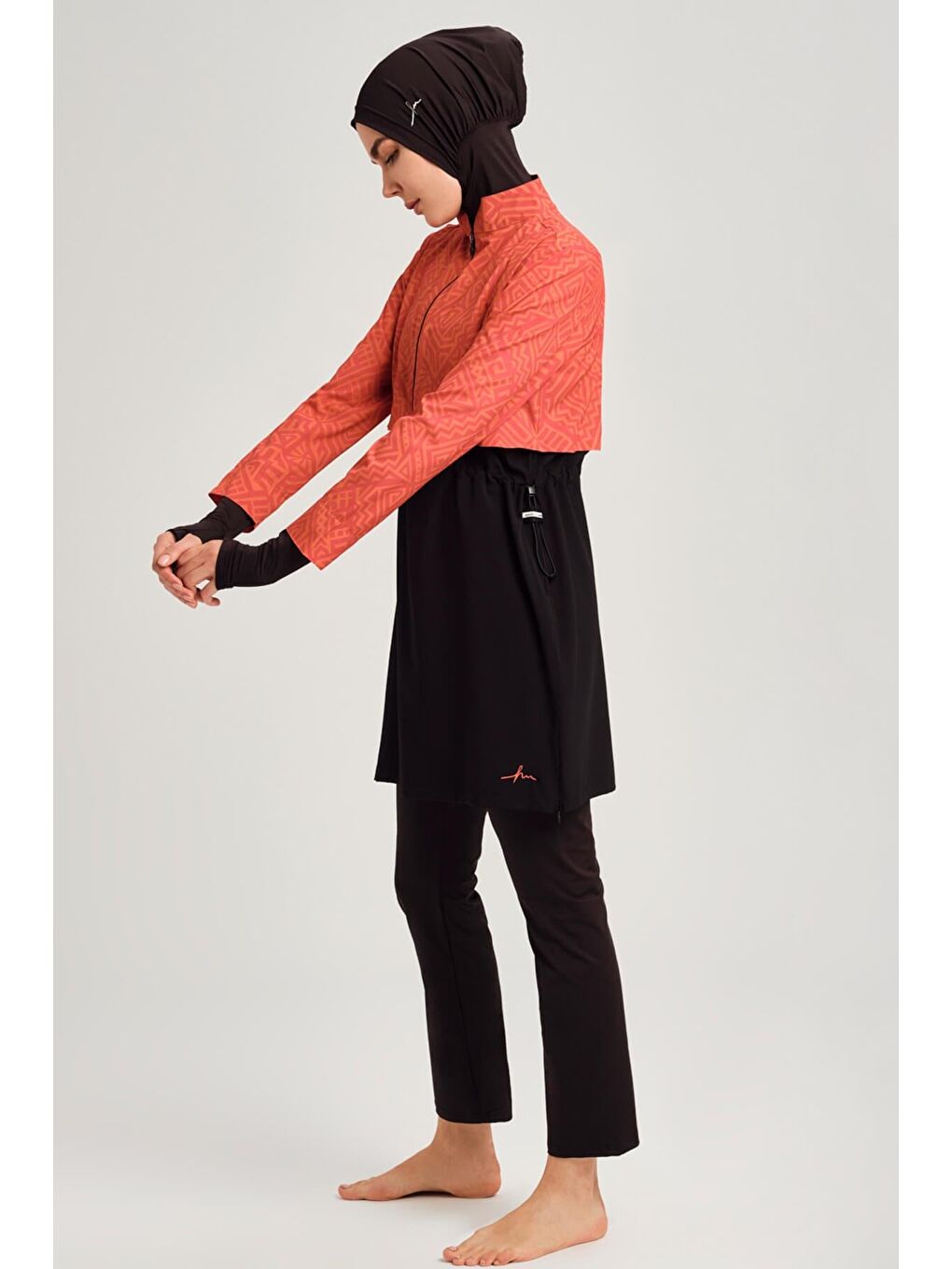 Esila Turuncu Siyah Jileli Tam Tesettür Mayo Üstü 2934-3