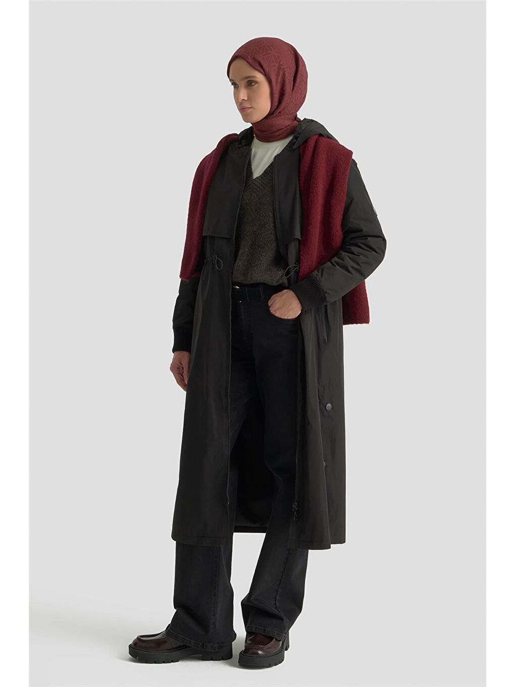 Aller Detaylı Kapitone Manto 25Kt1726 Siyah-1