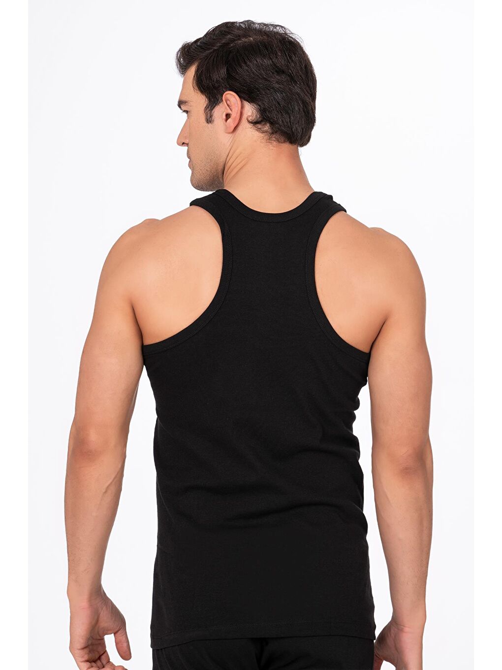 Erkek Pamuklu Ribana Sırtı Çapraz Sporcu Atlet | Siyah K0058-2