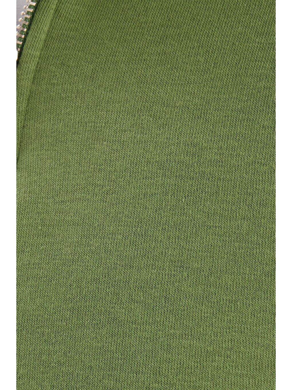 Unisex Relax Fit Rahat Kesim Pamuklu İçi Polarlı Yarım Fermuarlı Yeşil Dik Yaka Sweatshirt-5