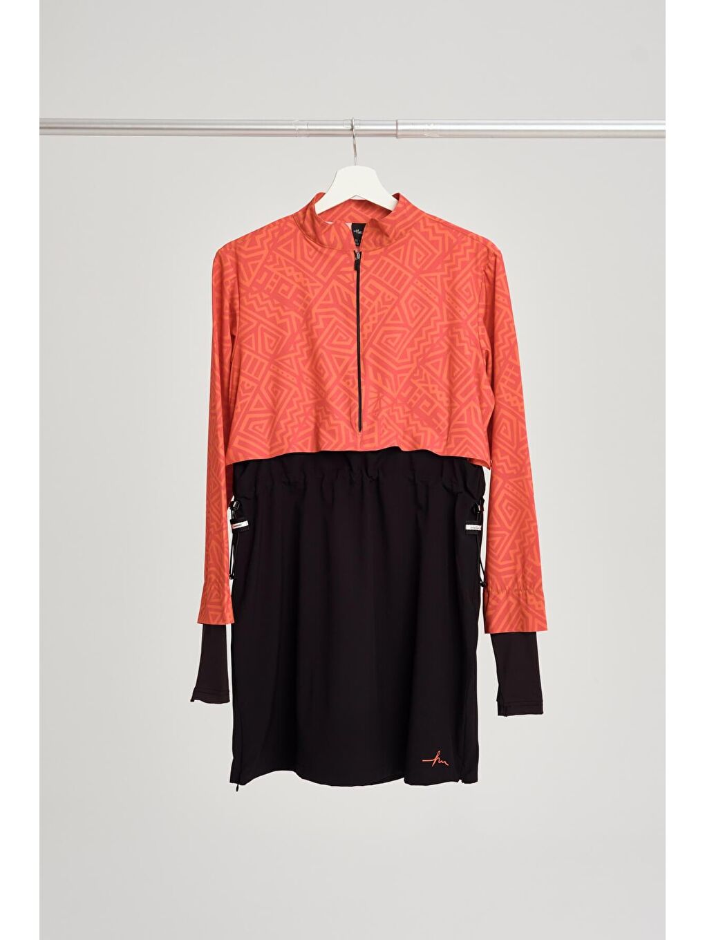 Esila Turuncu Siyah Jileli Tam Tesettür Mayo Üstü 2934-7