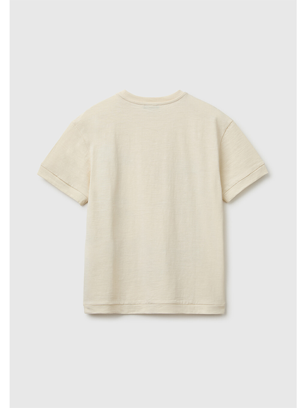 Ekru Erkek Çocuk Krem Önü Baskı Detaylı Bisiklet Yaka T-Shirt-1