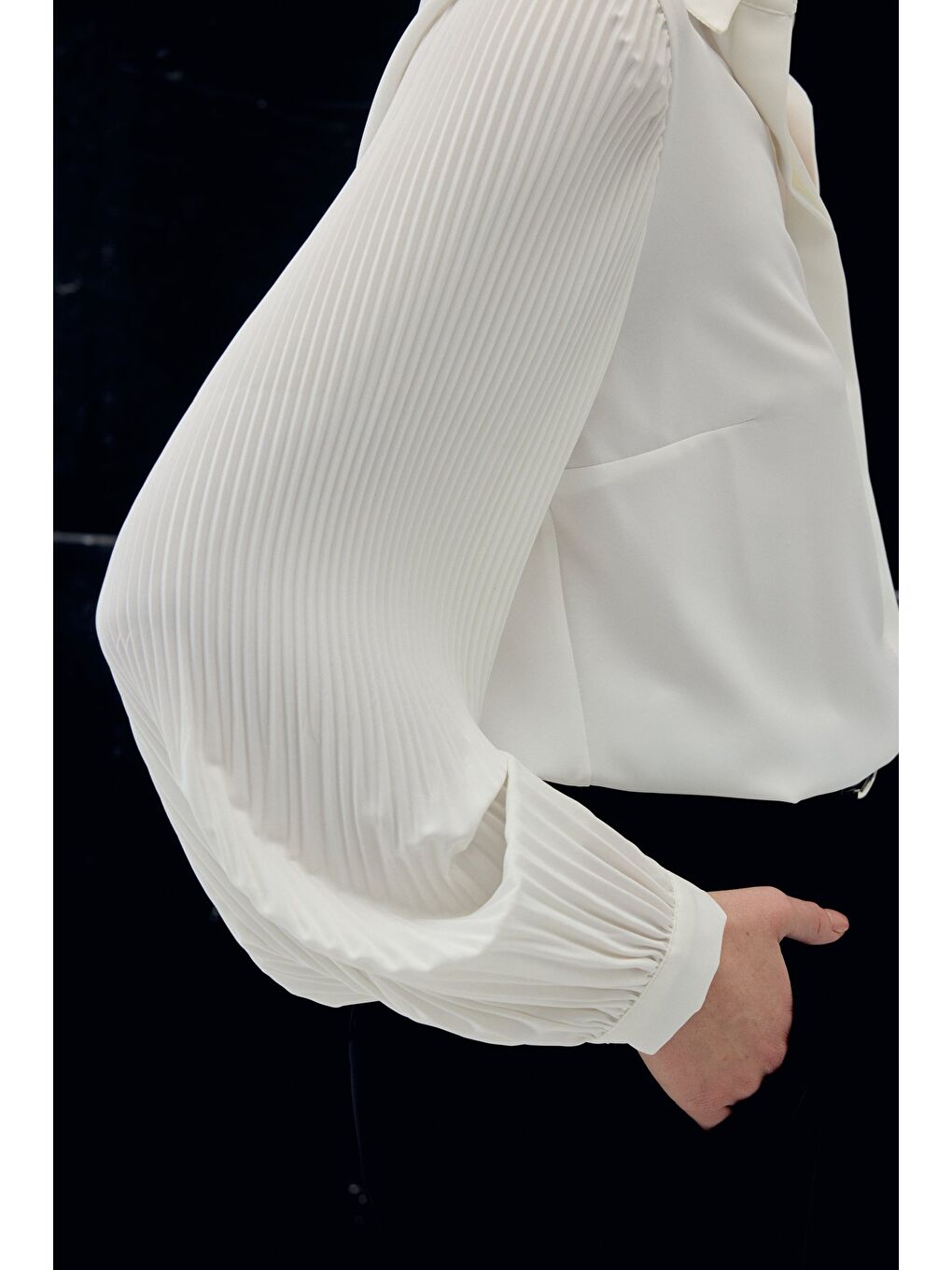 Plise Kollu Gömlek - Ekru-6