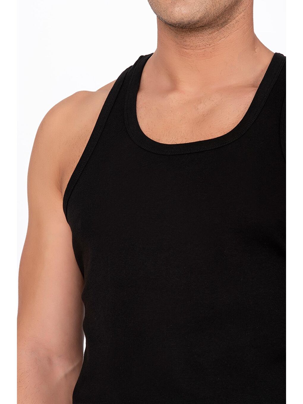 Erkek Pamuklu Ribana Sırtı Çapraz Sporcu Atlet | Siyah K0058-3