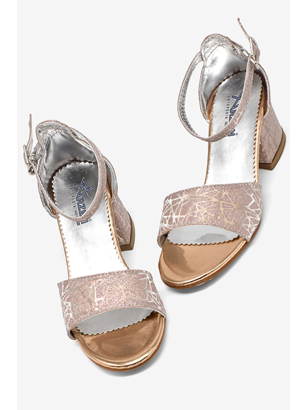 Pembe Kız Çocuk Pudra Simli Çocuk Topuklu Ayakkabı-2