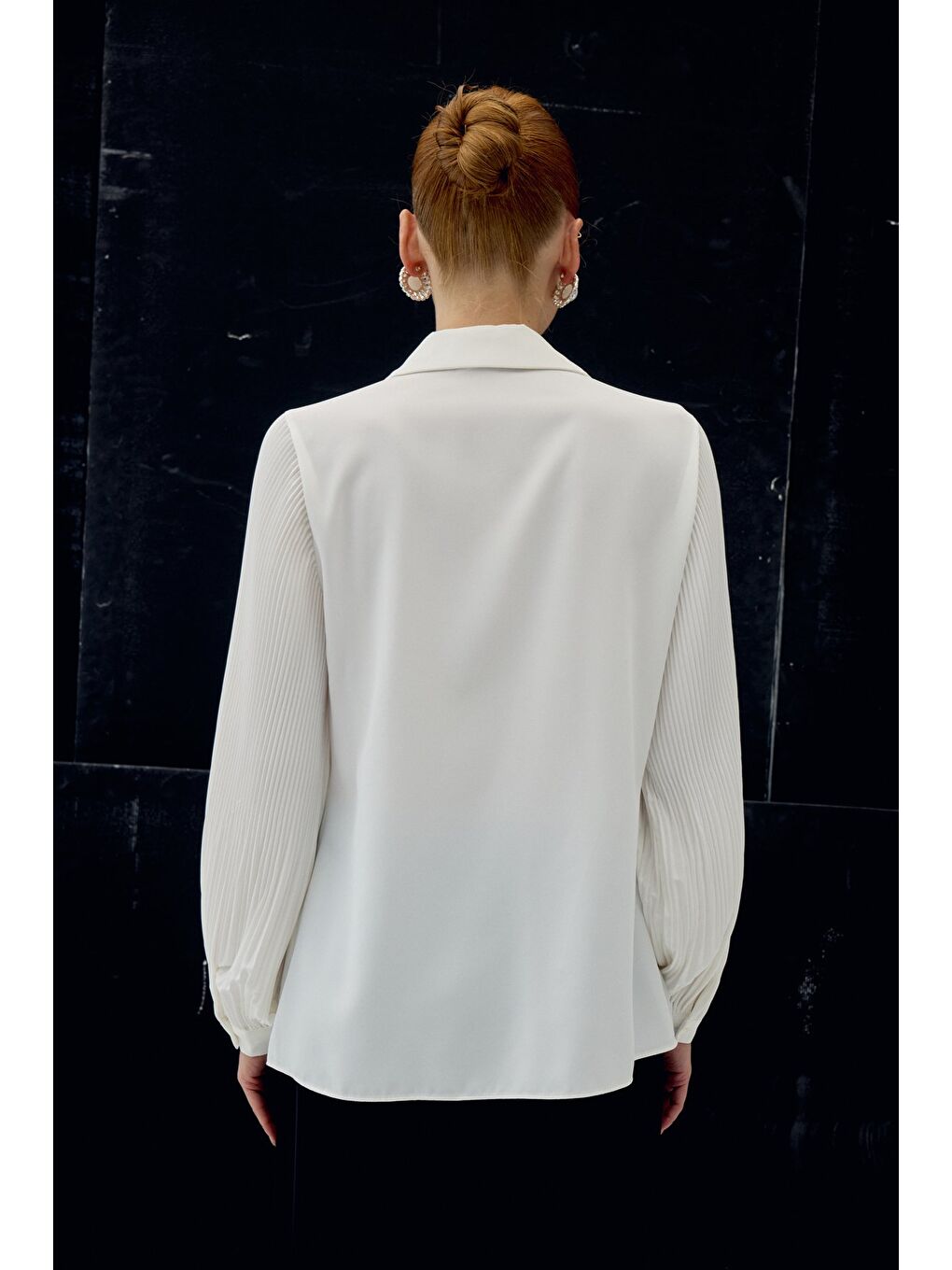 Plise Kollu Gömlek - Ekru-7