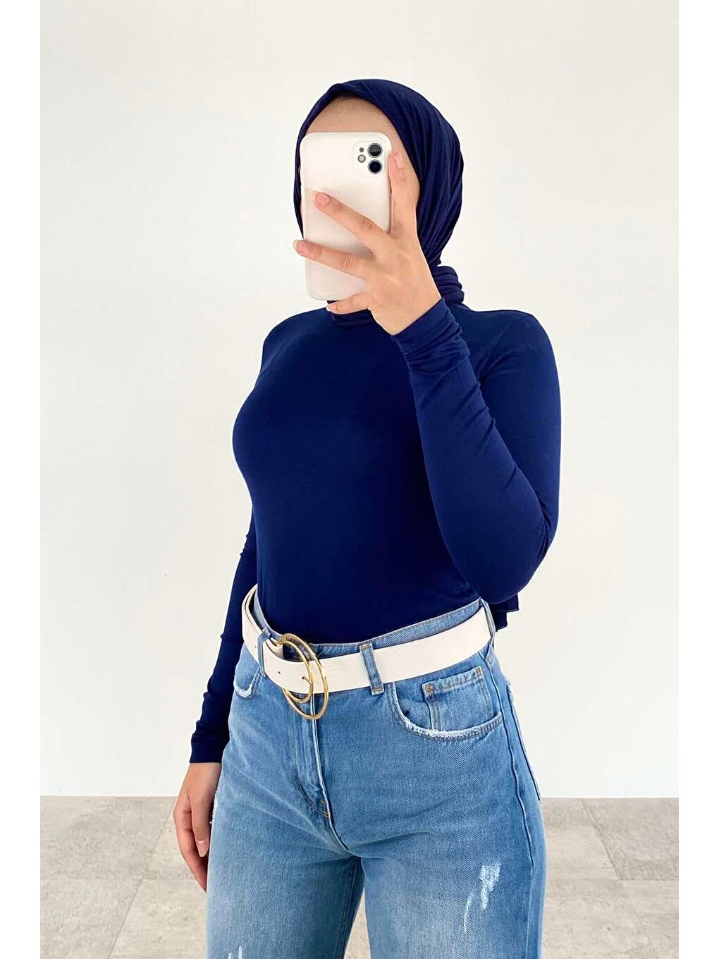 Yarım Balıkçı Yaka Düz Renk Body Lacivert-1