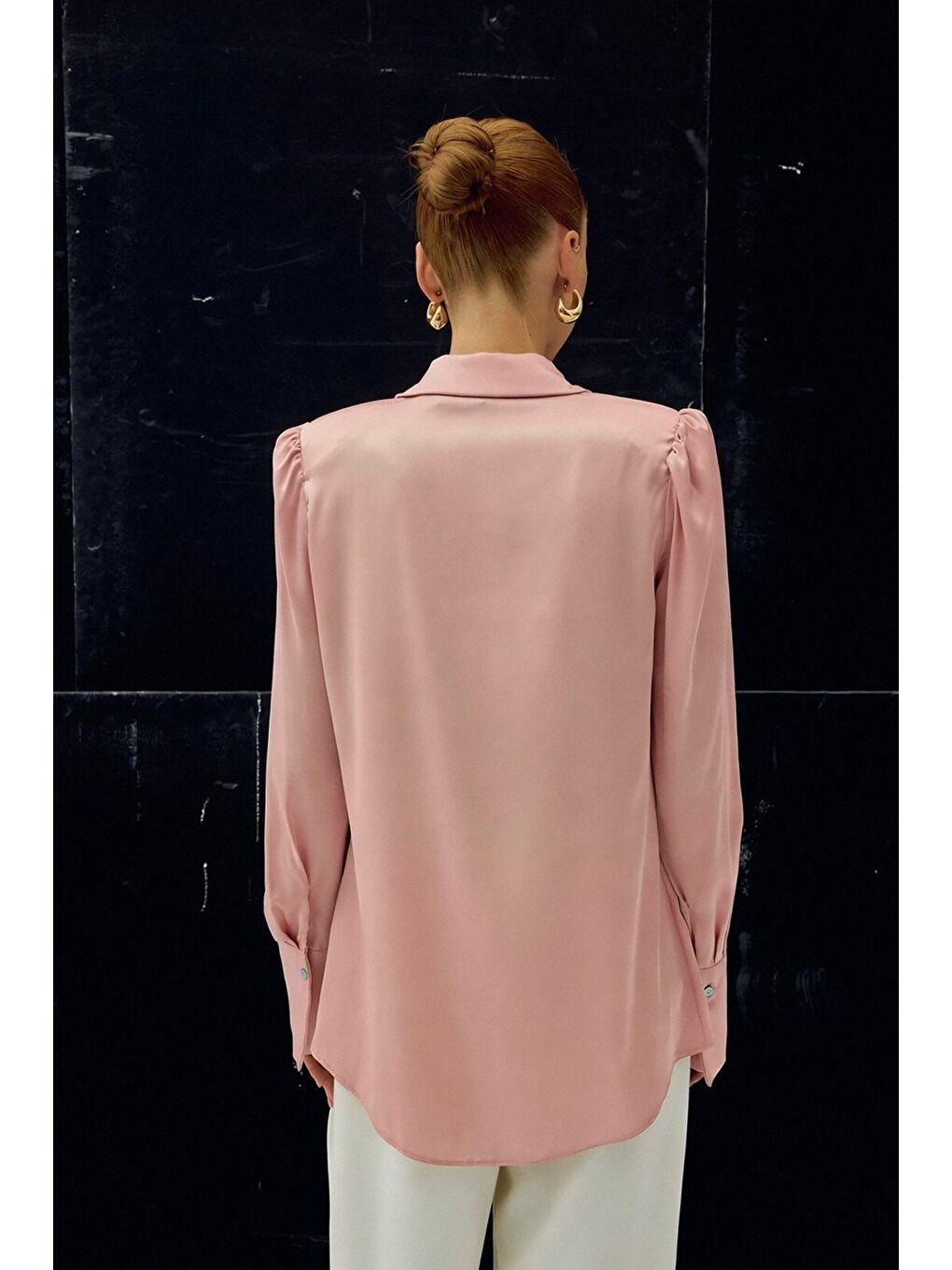 Vatkalı Saten Gömlek - Pembe-6
