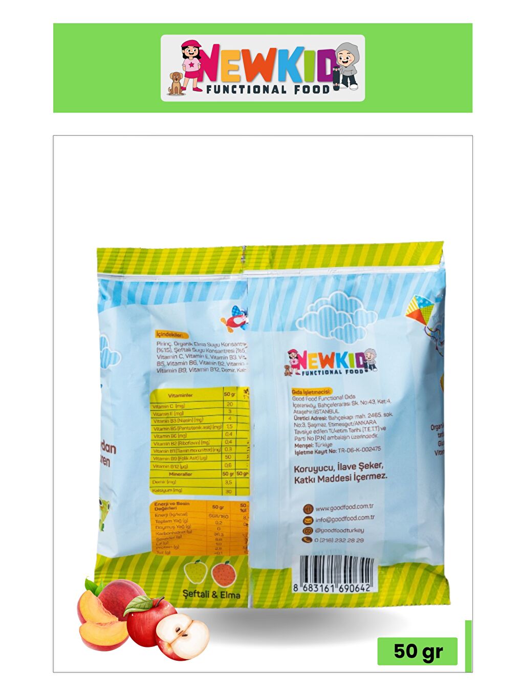 Organik Elma Sulu Vitamin Ve Mineral Kaynağı Bebek, Çocuk Atıştırmalığı -şeftalili 50 G-1