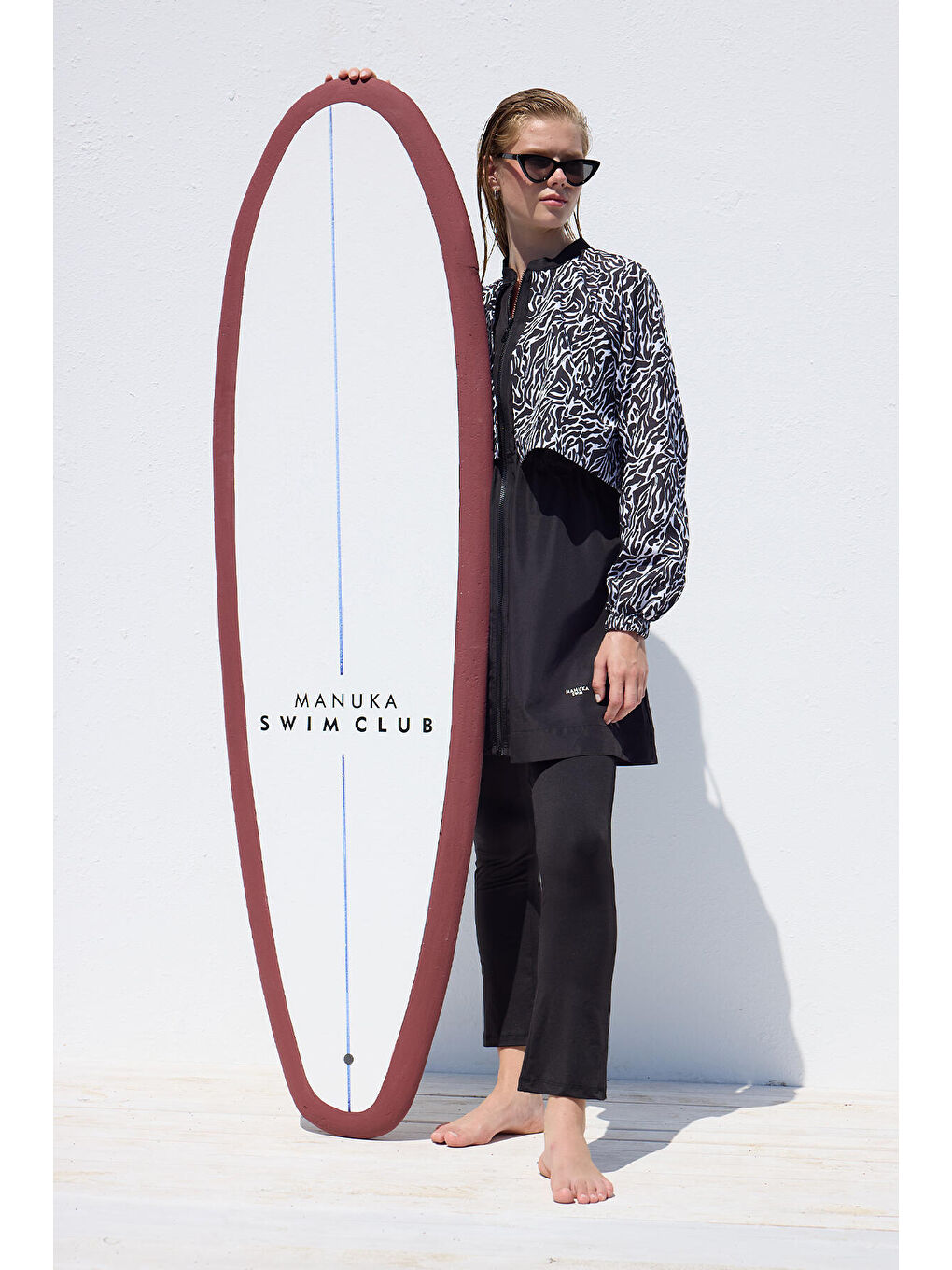 Siyah Rüzgarlıklı 3'Lü Tesettür Mayo Takımı Zebra