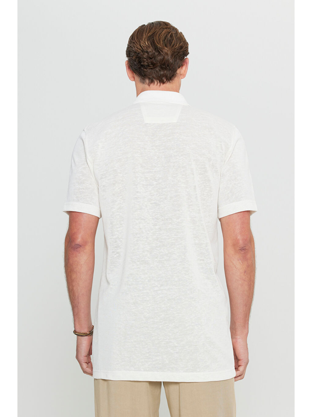 Erkek Bej Pamuklu Comfort Fit Rahat Kesim Klasik Yaka Örme Gömlek-4