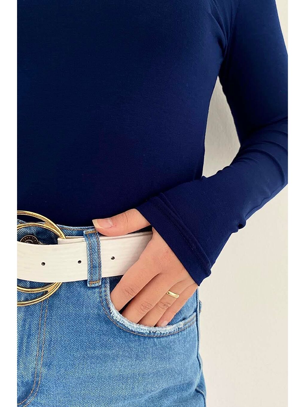 Yarım Balıkçı Yaka Düz Renk Body Lacivert-3