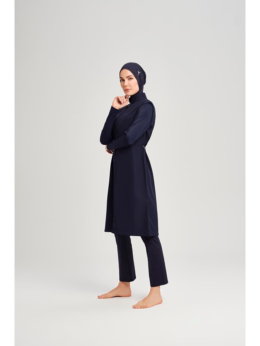 Rahat Kesim Lacivert Jileli 4 Parça Tam Tesettür Mayo Takımı 6025-1