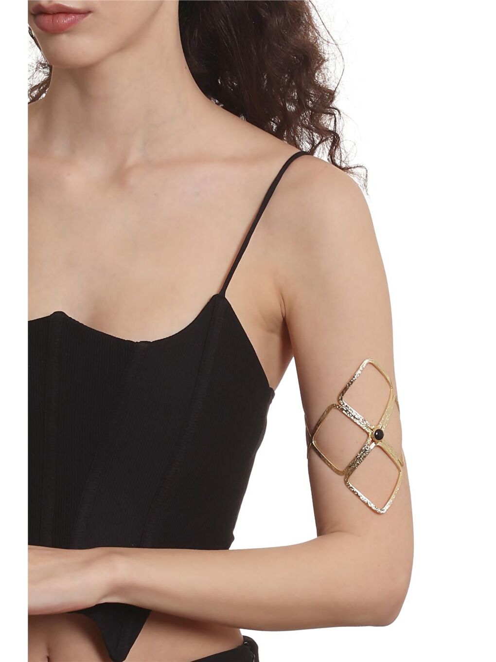 Sarı Kadın Lak Altın Kaplama Doğaltaşlı Ayarlanabilir El Yapımı Pazu Bandı & Üst Kol Aksesuarı-2