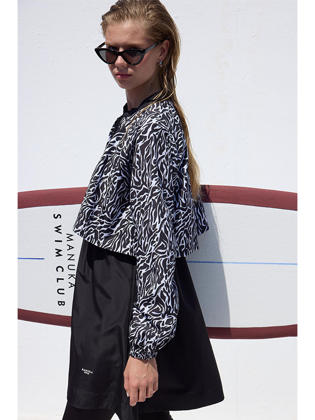 Siyah Rüzgarlıklı 3'Lü Tesettür Mayo Takımı Zebra-2