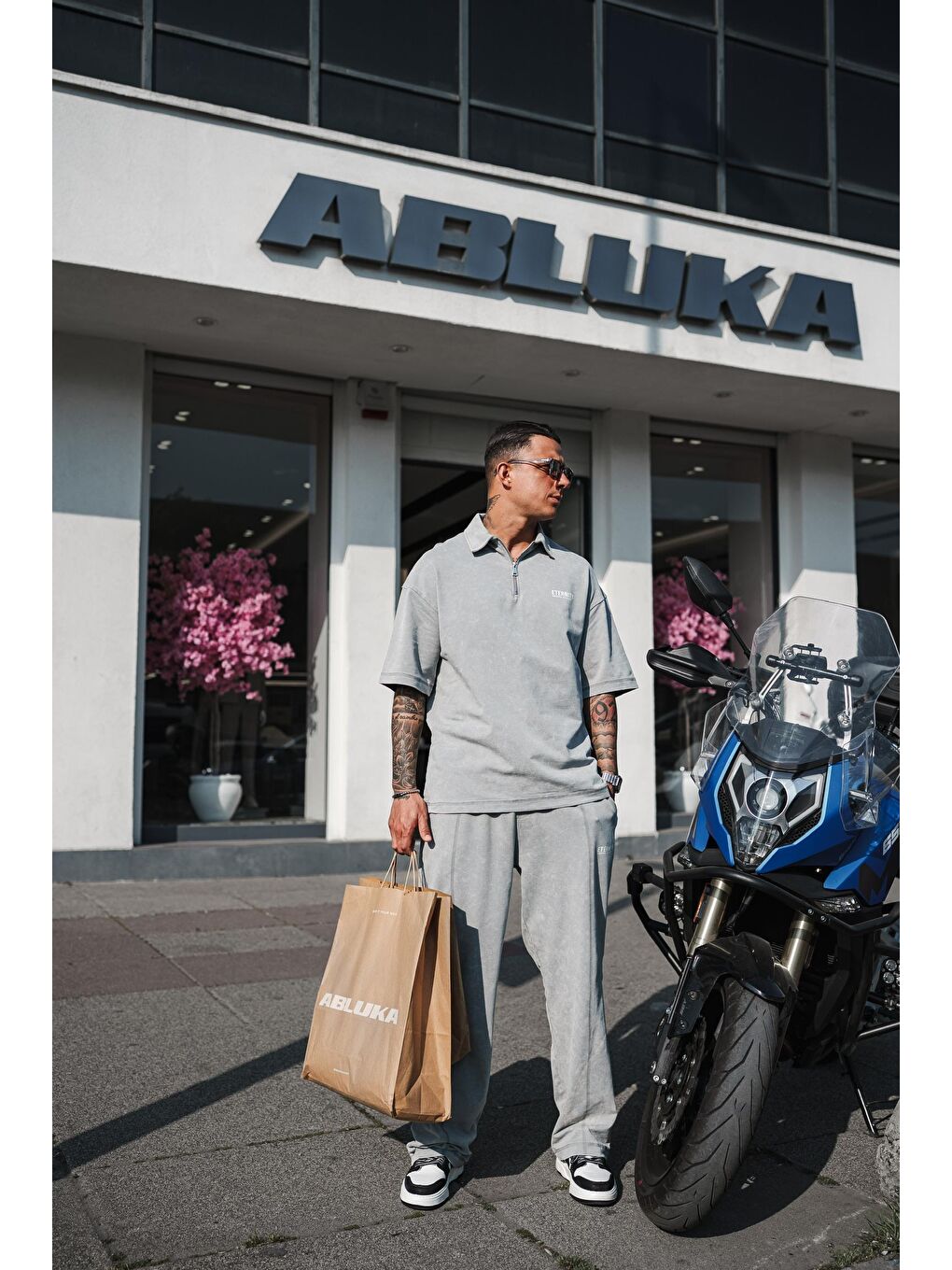 Erkek Polo Yaka Yıkamalı Oversize T-Shirt Gri-3