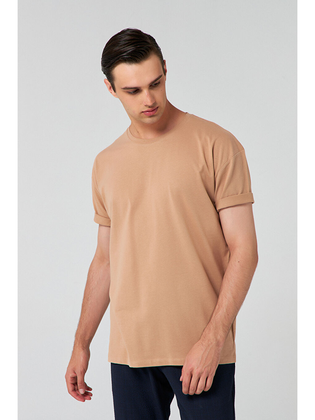 Comfort Siyah/Kahverengi/Bej 3'Lü Bol Kesim %100 Pamuk T-Shirt-3