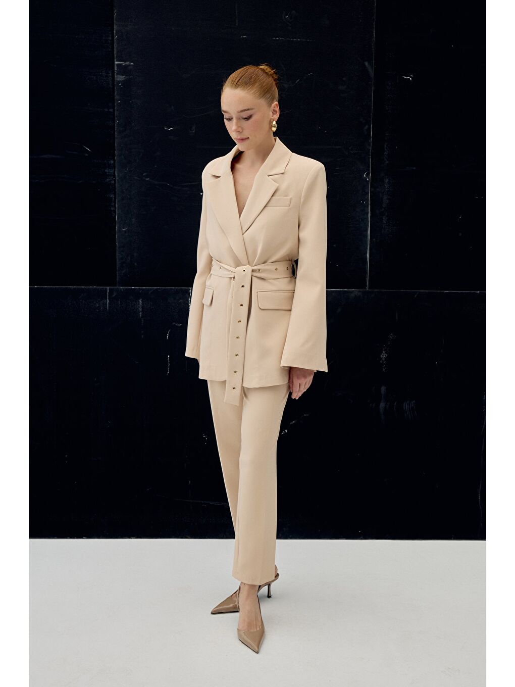 Yüksek Bel Klasik Pantolon - Bej