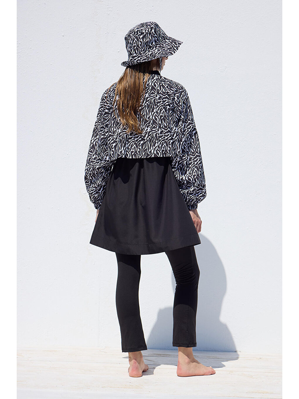 Siyah Rüzgarlıklı 3'Lü Tesettür Mayo Takımı Zebra-5