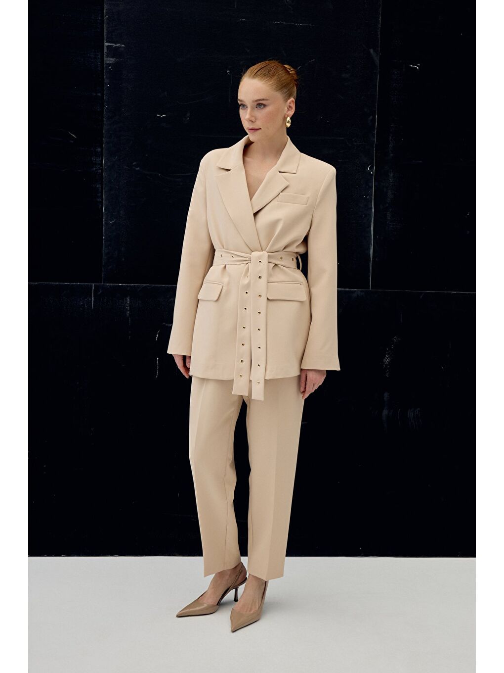 Yüksek Bel Klasik Pantolon - Bej-1