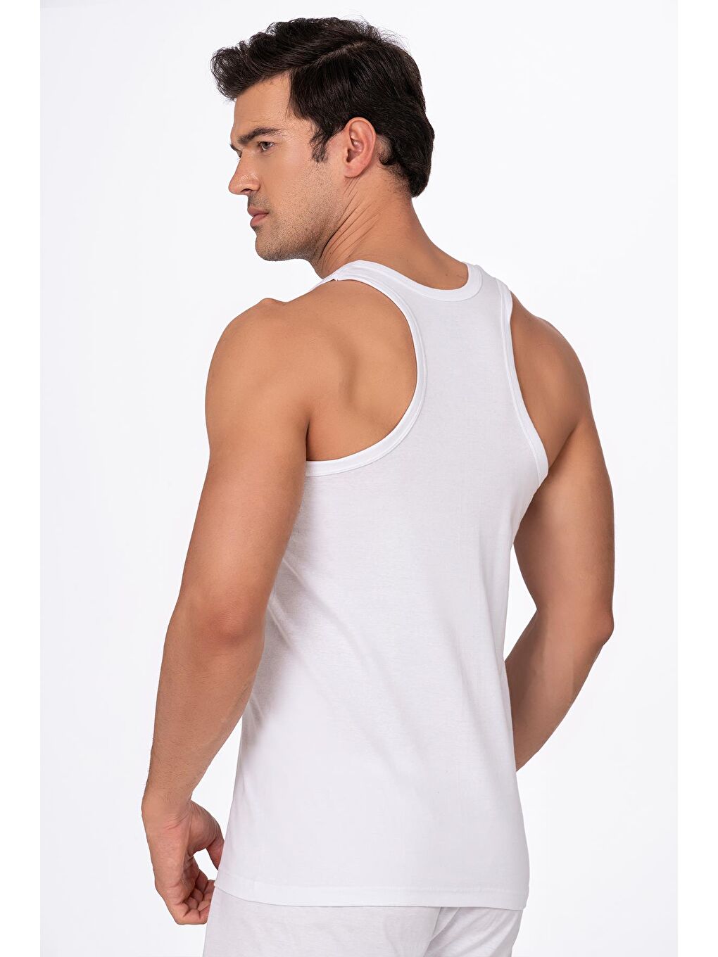 Erkek Pamuklu Ribana Sırtı Çapraz Sporcu Atlet | Beyaz K0058-2