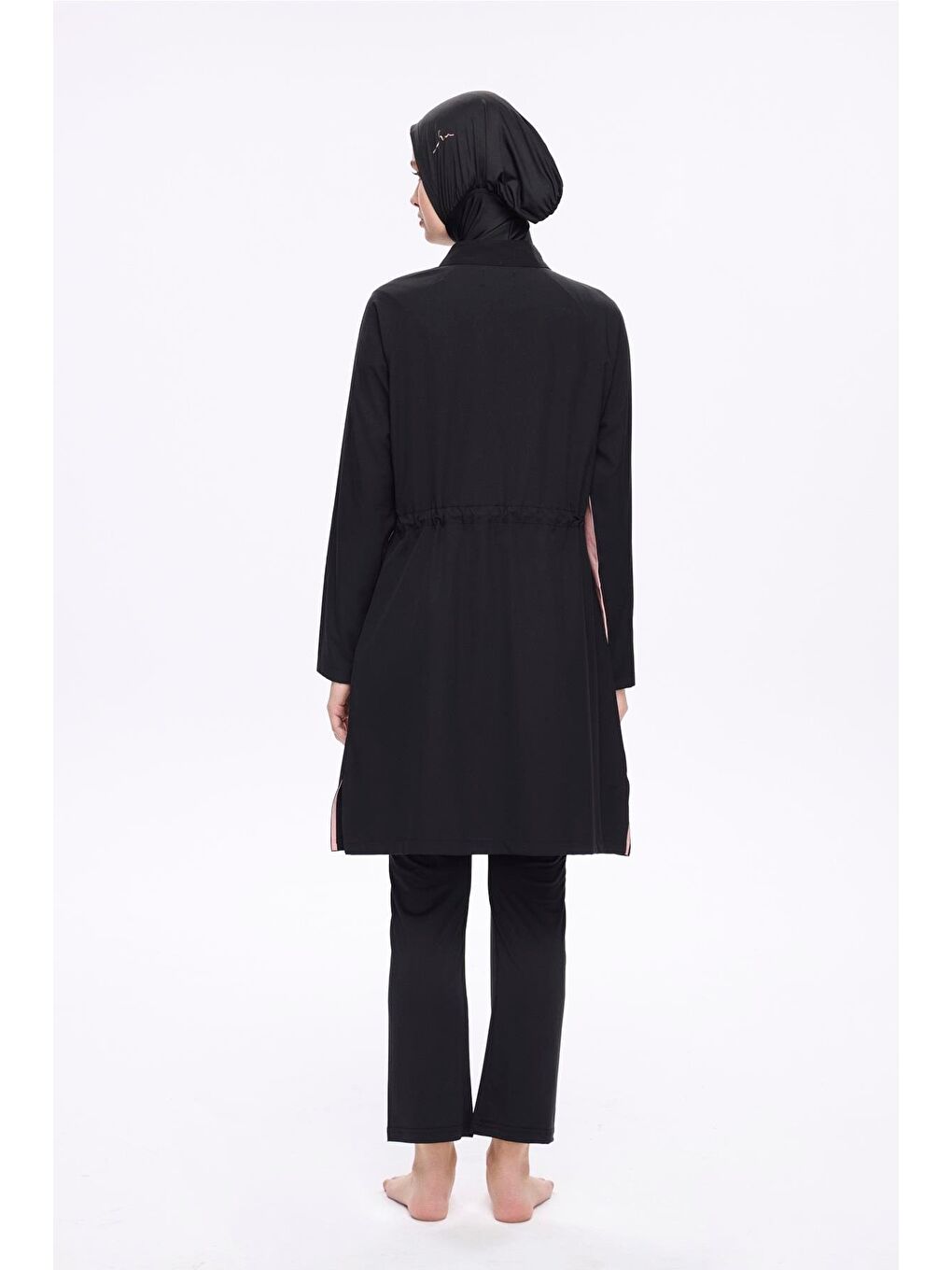 Pembe Biyeli Siyah 5 Parça Tam Tesettür Mayo Takımı 5009-3