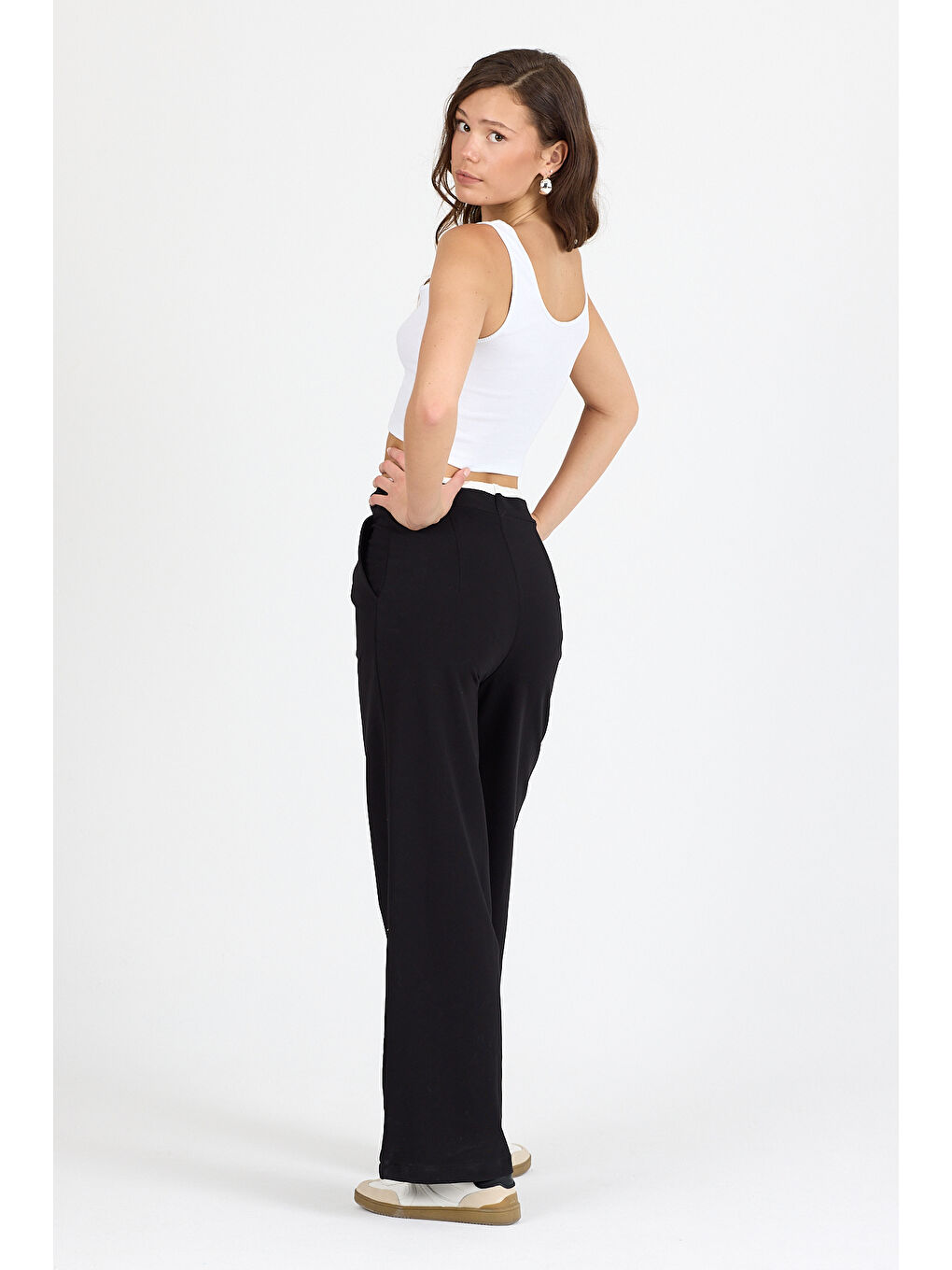 Siyah Kadın Kemeri 2 Renk Detaylı İspanyol Paça Pantolon 5006-4