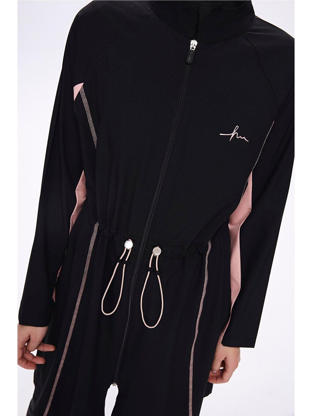 Pembe Biyeli Siyah 5 Parça Tam Tesettür Mayo Takımı 5009-4