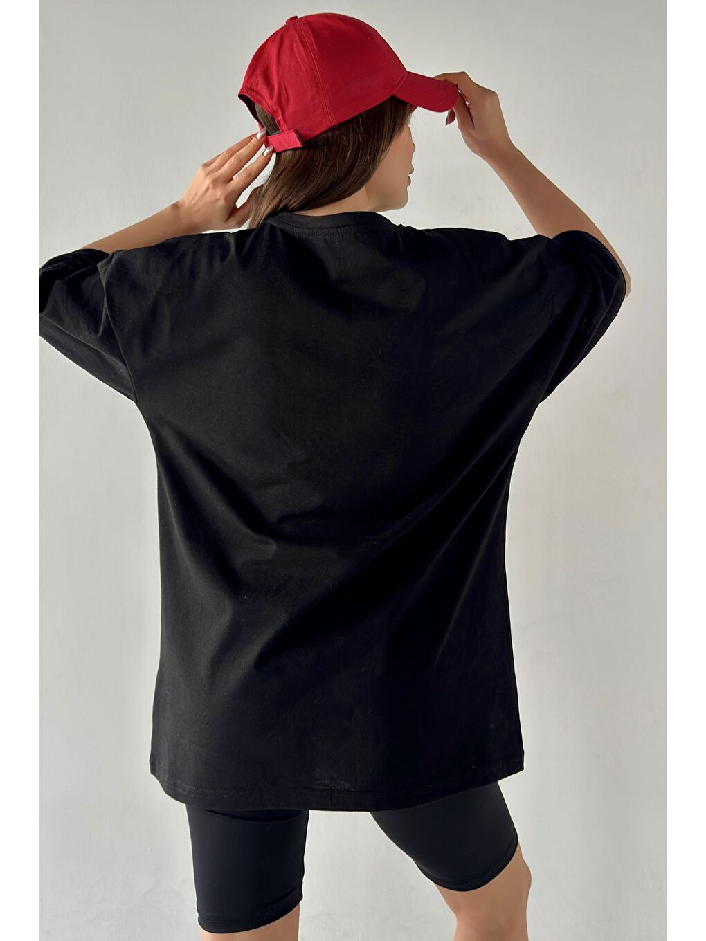 Siyah Kadın Düz Renk SİYAH Oversize T Shirt-2